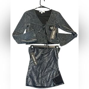 Madden Girl 2-piece set features a shimmering, glittery black finish skirt/top S
